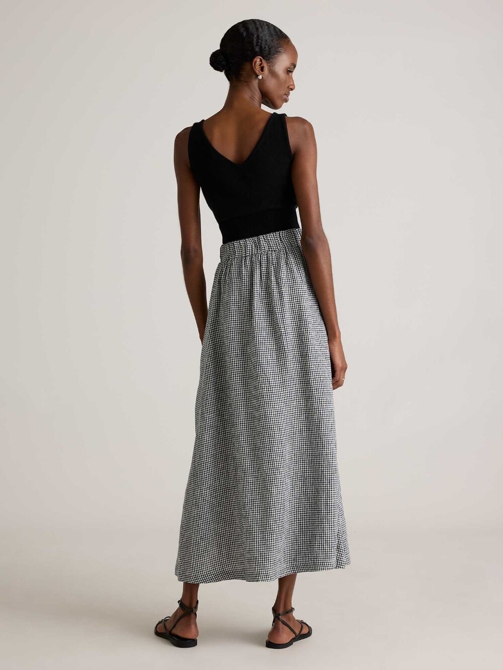 Quince European Linen Maxi Skirt Classic Mini Gingham Size Small - Picture 2 of 8